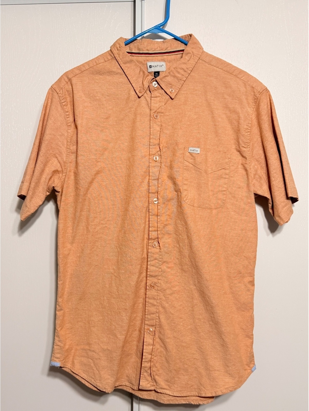 Matix Men’s XL Orange Short Sleeve Button Down Shirt Cotton Stretch Pocket